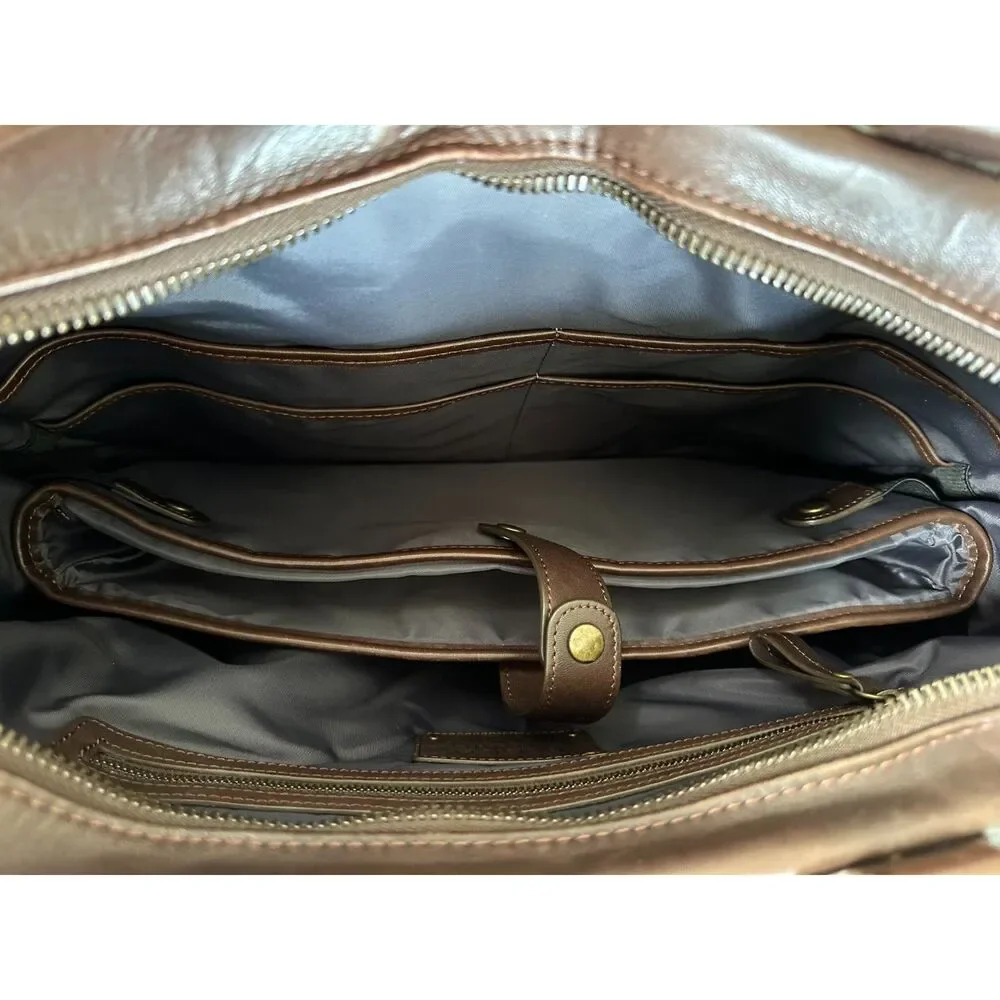 Bosca Brown Italian Leather Briefcase Men's Messenger Bag Tote Laptop Satchel